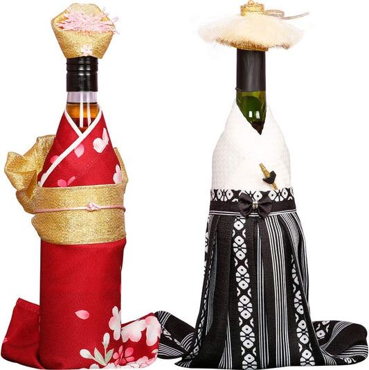 Gift Wrapping Wine Bottle Kimono Cover [Samurai & Red Sakura]