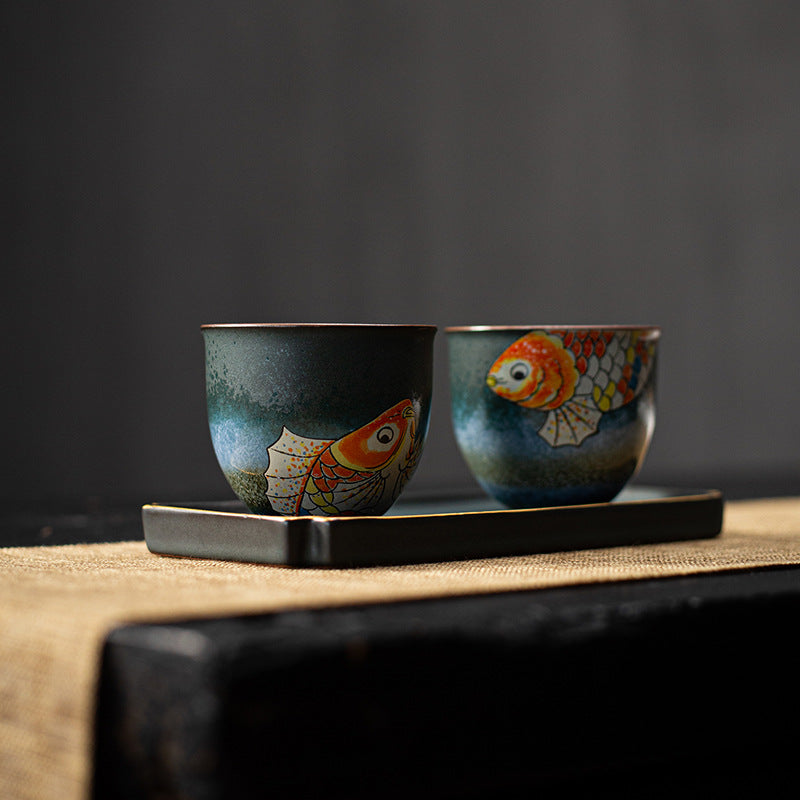 Hand-painted Brocaded Carp Kung Fu Tea Cup 3-Piece Set