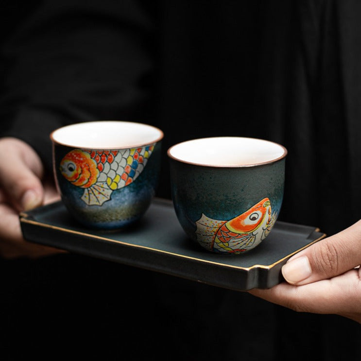 Hand-painted Brocaded Carp Kung Fu Tea Cup 3-Piece Set