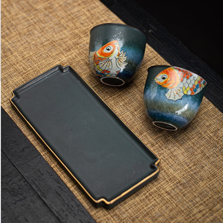 Hand-painted Brocaded Carp Kung Fu Tea Cup 3-Piece Set