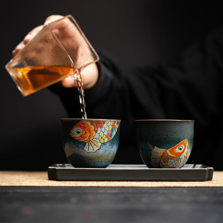 Hand-painted Brocaded Carp Kung Fu Tea Cup 3-Piece Set