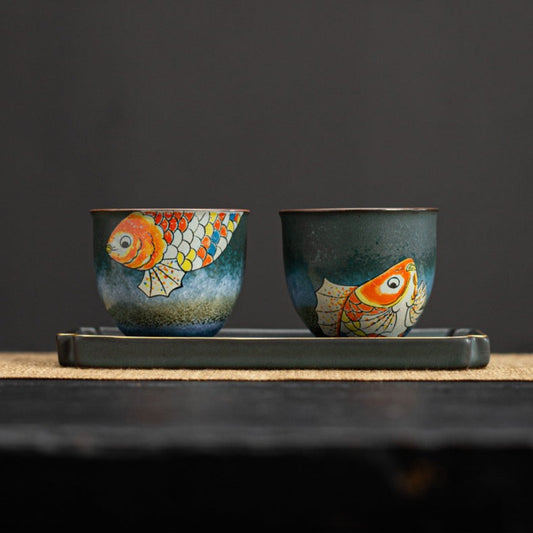 Hand-painted Brocaded Carp Kung Fu Tea Cup 3-Piece Set