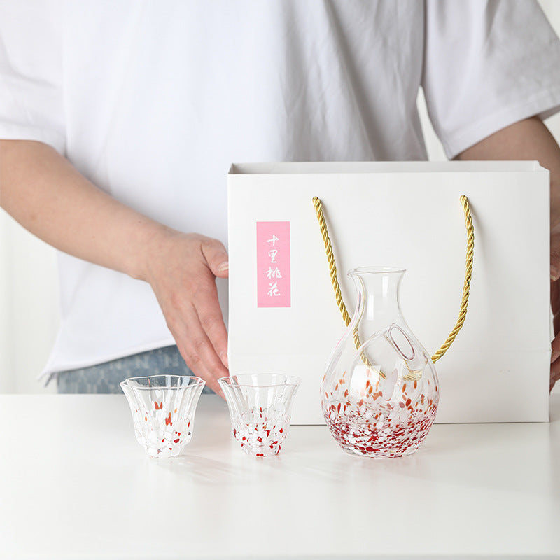 Ice Pocket Pink/Green Spot Glass Sake Set