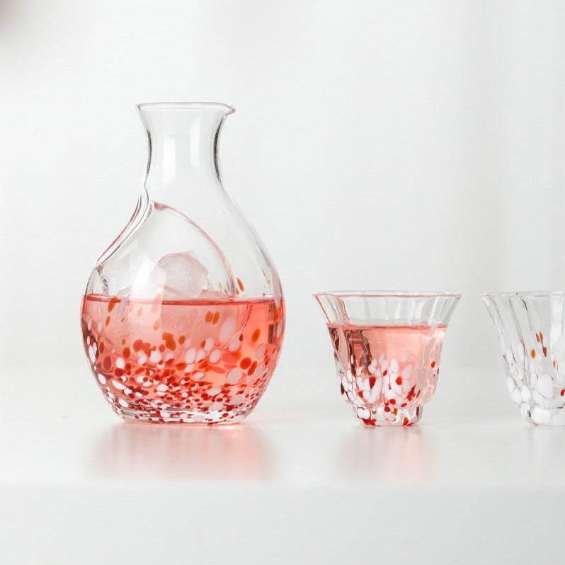 Ice Pocket Pink/Green Spot Glass Sake Set