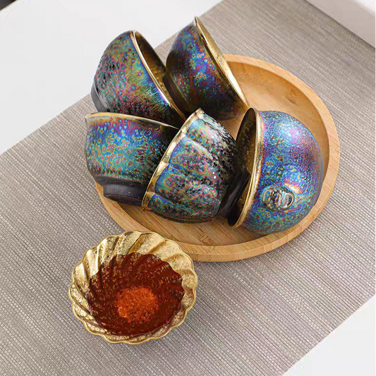 Kiln Change Rainbow Glaze Kung Fu Tea Cup 6 Piece Set