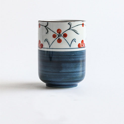 Hand Painted Blue Floral Yunomi Tea Cup