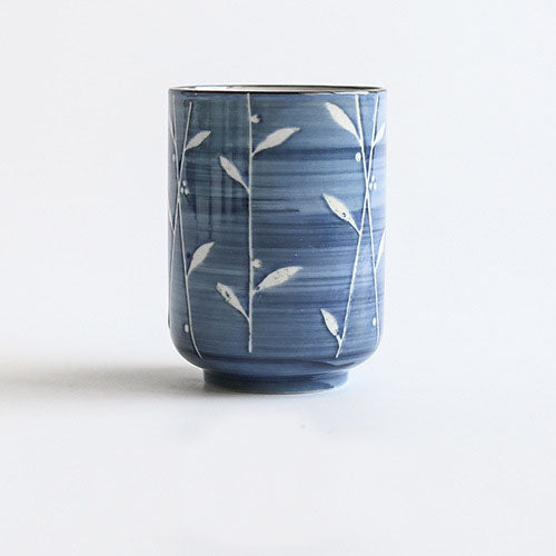 Hand Painted Blue Yunomi Tea Cup [Bullrush]