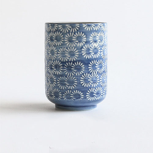 Hand Painted Blue Yunomi Tea Cup [Kiku]