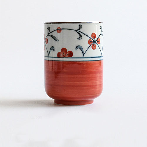 Hand Painted Red Floral Yunomi Tea Cup