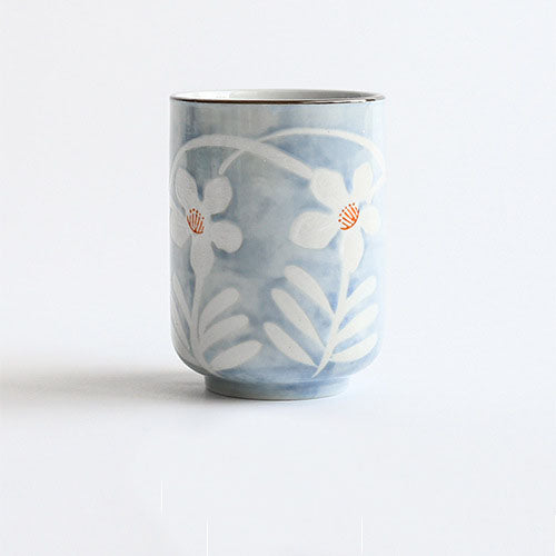 Hand Painted Blue Yunomi Tea Cup [Reed Flower]