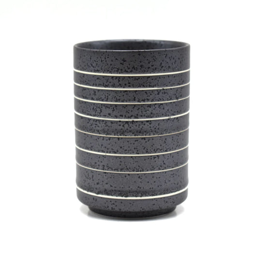 Hand Painted White Stripe Black Yunomi Tea Cup