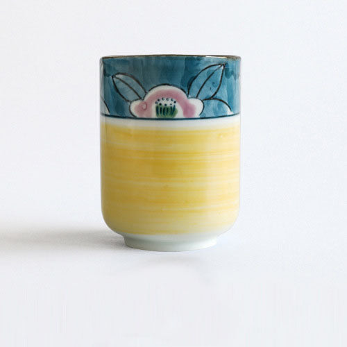 Hand Painted Yellow Floral Yunomi Tea Cup
