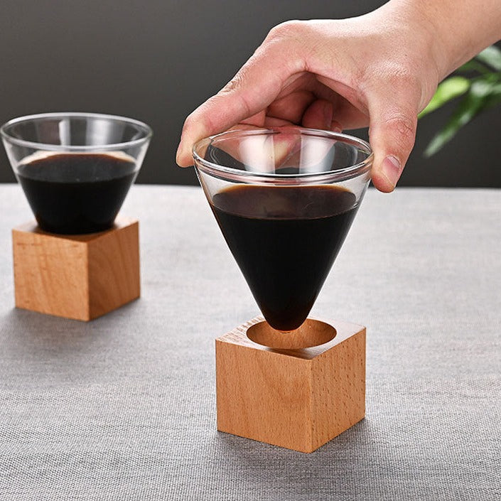 Wooden Base Reverse Pyramid Coffee Cup