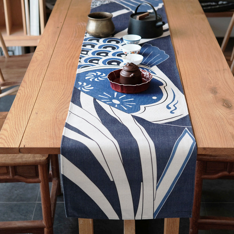 Japanese Blue Carp Koi Fish Streamer Table Runner – Sake Oni