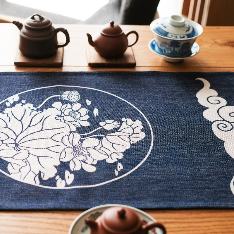 Blue Lotus Zen Art Table Runner