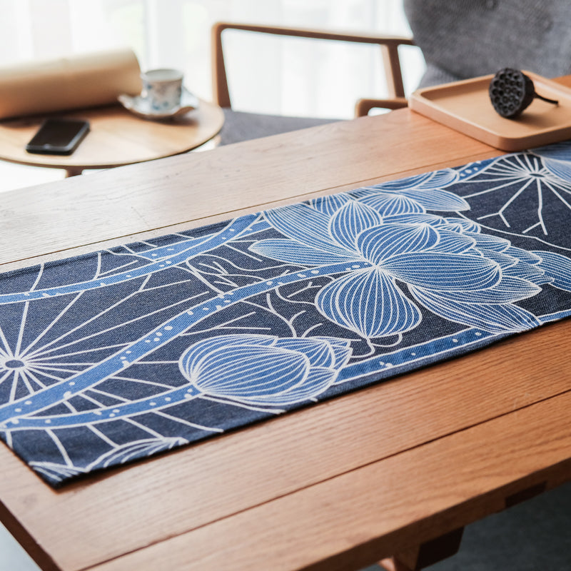 Blue Lotus Zen Art Table Runner