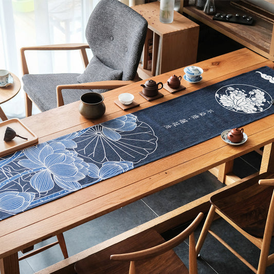 Blue Lotus Zen Art Table Runner