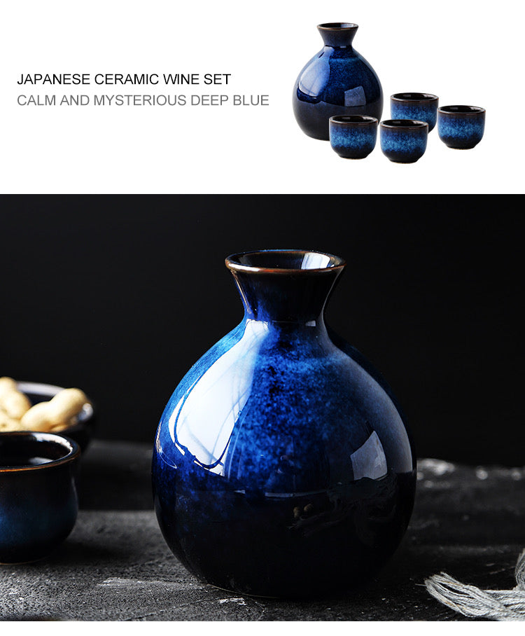 Sake Bottle and Cup Set [Cat Eye Blue]