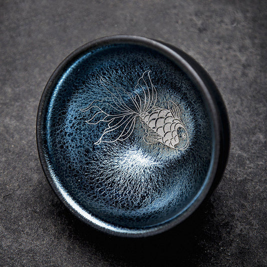 Blue Koi Fish Kiln Change Kung Fu Cup