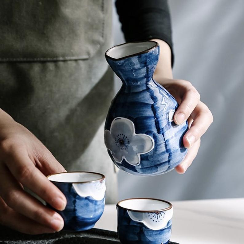 5 Piece Blue Sakura Sake Set