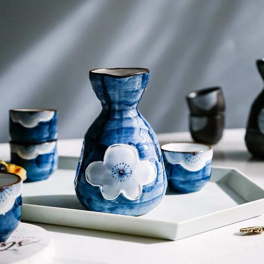 5 Piece Blue Sakura Sake Set