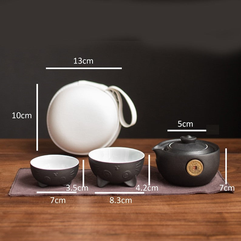 Ceramic Cat Travel Tea Set