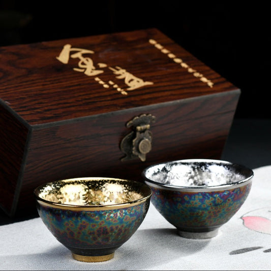 Kiln Change Color-glazed Ceramic Tea Cup Set of Two [Qilin]