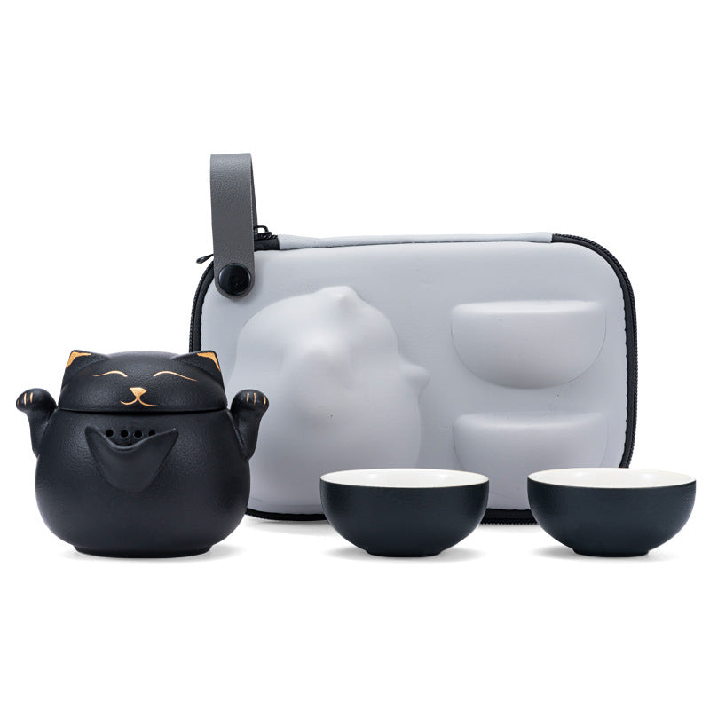 Black Lucky Cat Travel Tea Set