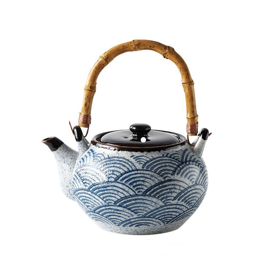 Top Handle Seigaiha Porcelain Teapot