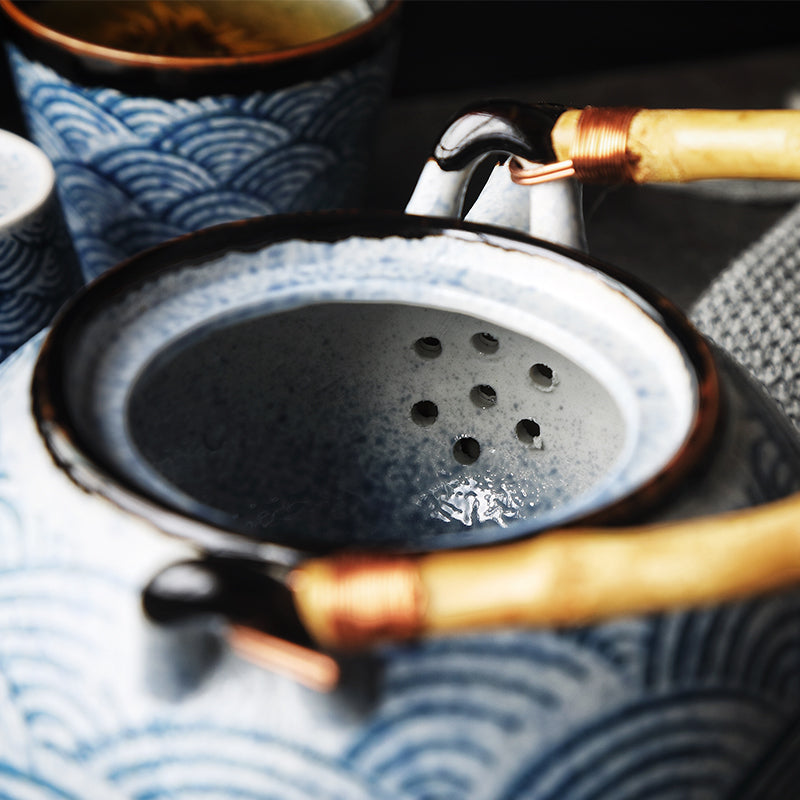 Top Handle Seigaiha Porcelain Teapot