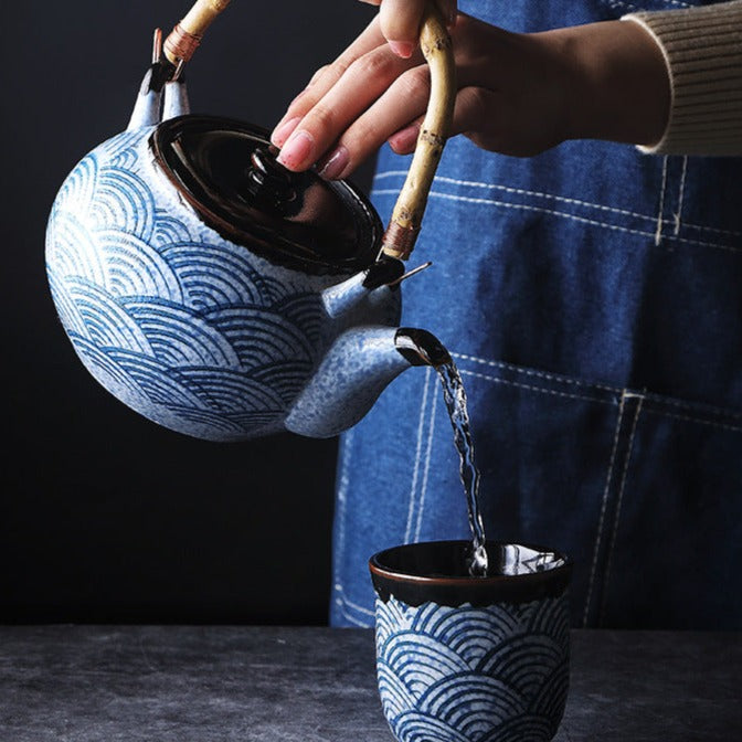 Top Handle Seigaiha Porcelain Teapot