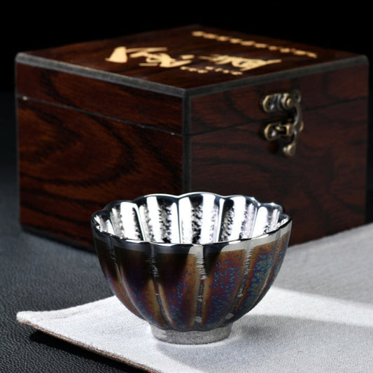 Silver Kiln Change Color-glazed Ceramic Tea Cup [Peacock]