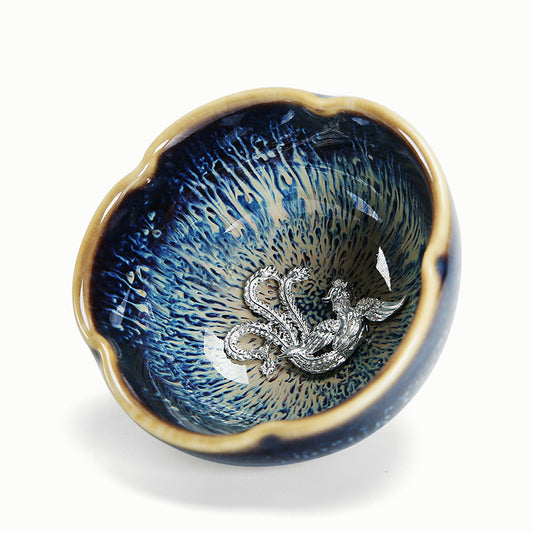 Silver Phoenix Inlay Ceramic Tea Cup
