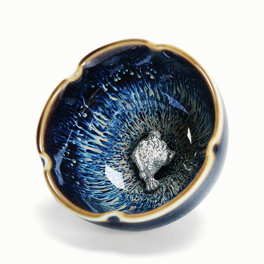 Silver Toad Inlay Ceramic Tea Cup
