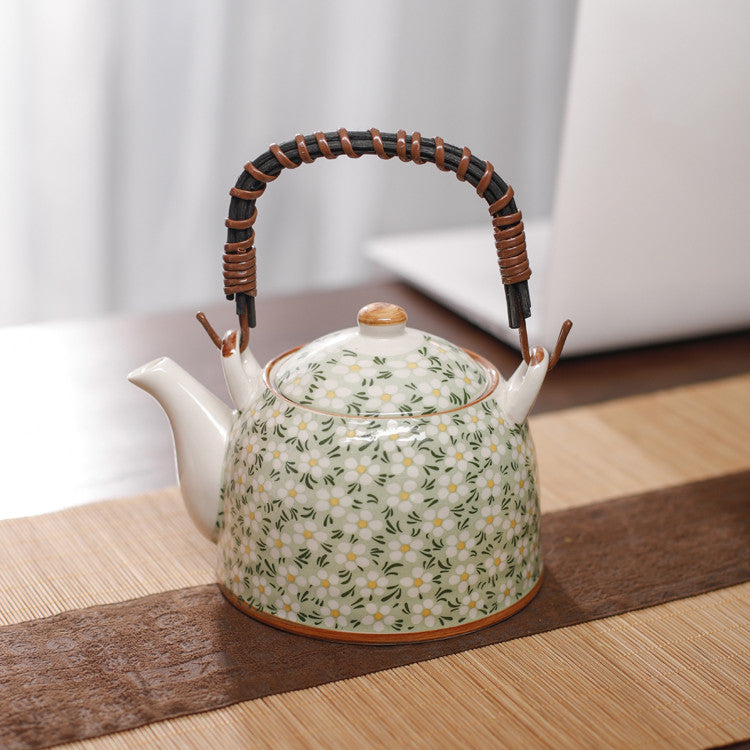 Green Top Handle Japanese Floral Porcelain Teapot