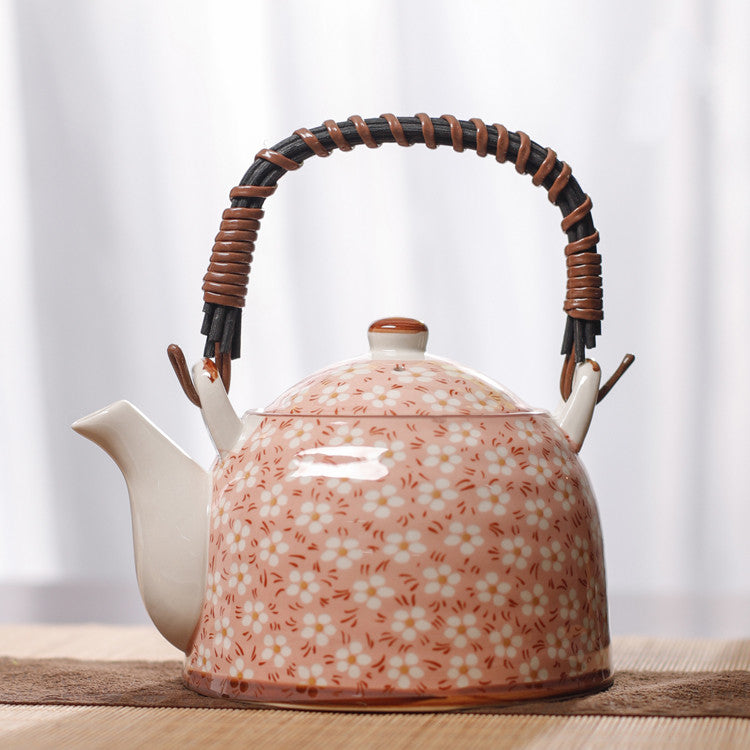 Pink Top Handle Japanese Floral Porcelain Teapot