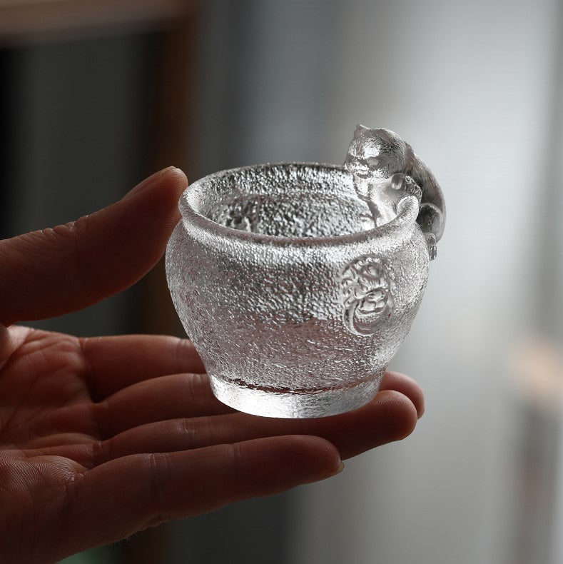 Handcrafted Glass Sake Cup [Cat Spirit]